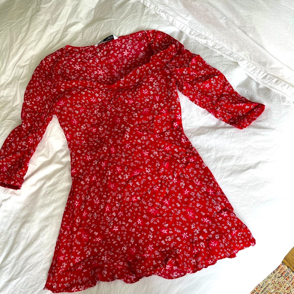 3/4 Length Floral Mini Dress
